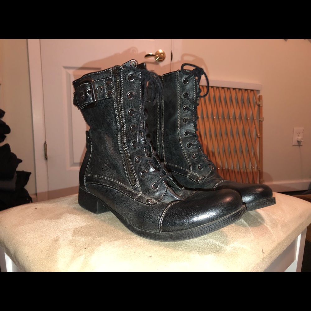 Black combat boots.